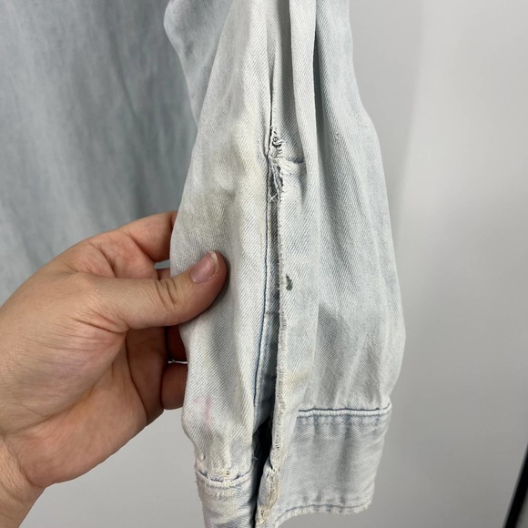 Vintage Harley Davidson Distressed Light Denim Button Up Shacket Men's Large - Picture 10 of 10